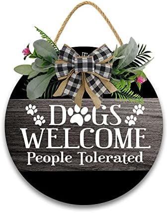 Lefangovs - Добре дошли Знак за входната врата 12x12 инча Кучета са добре Дошли за Хората, Толерантен Знак на Кучетата, Декоративна Дървена Табела за дома, във Фермата, Начало Декор, Подарък за Фен на Кучета на Собственика