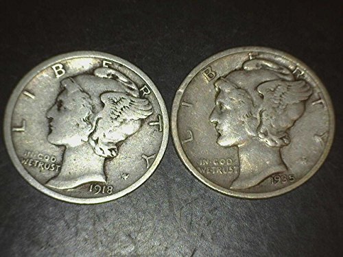 2 Десятицентовика Живак - 90% сребро - Различни дати от 1916 до 1945 година, десятицентовики VG-08 и по-добре