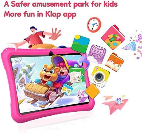 Детски таблет 64 GB, 10-инчов WiFi таблет за деца, Android-таблет с екран 6000 mah 1200x800 HD IPS Family Link за родителски контрол, предварително инсталирания Google Kids Space със силиконов калъф за защита от деца