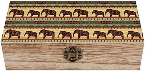 Хипи Етнически Африкански Слон Гръндж Tribal Ацтекский Художествен Дървена Кутия За Съхранение На Настолен Малък Декоративен Органайзер Кутии За Бижута С Капак