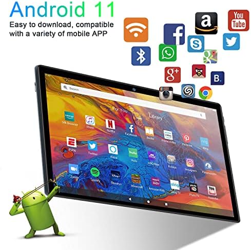 Таблет AOYODKG Android 11 10 инча, най-новия четириядрен процесор с честота 1,8 Ghz, 64 GB ROM + 4 GB оперативна памет, 256 GB с възможност за разширяване, 6000 mah, BT, OTG, WiFi Таблет (AYO-A10 Сив)