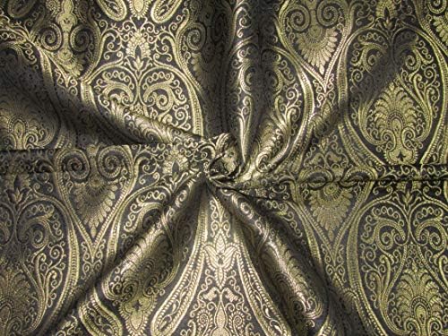 Коприна парчовая плат Пейсли черен цвят със златен металликом 44BRO712[1] двор
