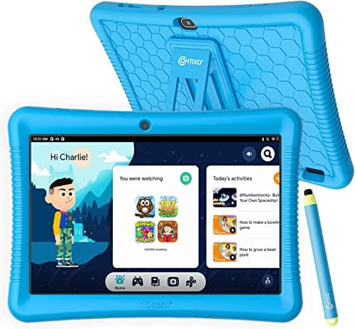Contixo Kids Tablet K102, 10-инчов HD-дисплей, за деца от 3-7 години, Таблет за деца с камера, Родителски контрол, Android 10, 32 GB, Wi-Fi, модул за Обучение таблет за деца с приложения, одобренными учител, и защитени