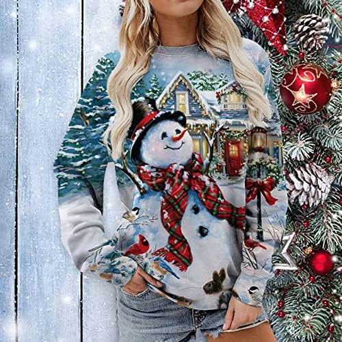 Коледни свитшоты за жени, графичен пуловер с принтом снежен човек, hoody, сладки коледни ризи с кръгло деколте, зимни върхове