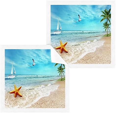 Kigai 2 Опаковки Плажни Салфетки Ocean Blue Sea – Меки Кърпи За лице, За фитнес, Хотелски и спа качество, Кърпи за Многократна употреба отпечатъци От чист памук