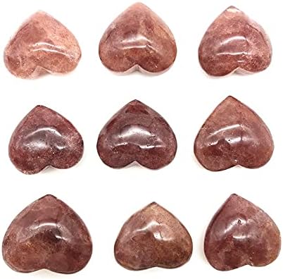 QIAONNAI ZD1226 1 бр. Естествен Червен кварцов Кристал във формата на ягода на сърцето под формата на любов, Лечебен камък Рейки, занаяти, изработени от естествени камъни и минерали, обвалившиеся камъни (Размер: 40-50