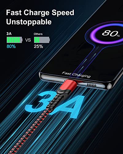 Кабел за зареждане HOOMIL USB C, [2 опаковки, 1,6 метра] Кабел за бързо зареждане 3A с найлон оплеткой от USB A до Type C за зарядно за телефон Android за Мото OnePlus Google - Червен