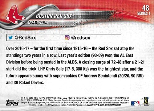 Бейзболна картичка Topps 2018 48 Бостън Ред Сокс