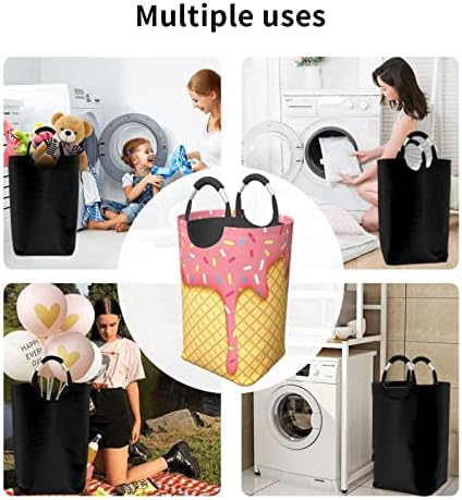Пакет за мръсни дрехи с шарките на сладолед и вафли, Сгъваема, С дръжка, Подходящ За домашно съхранение в гардероба, в банята