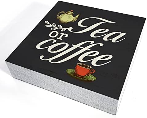 Селски Знак Дървена кутия за чай или кафе Забавен Кухненски Знак Дървена Кутия За Чай и Кафе Селска Къща Декор Десктоп рафтове за домашни ястия (5 X 5 инча)