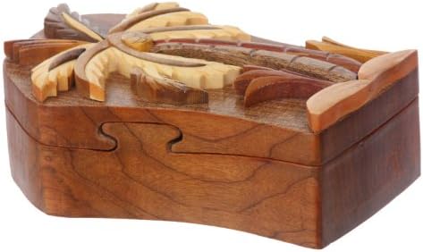 Дървена Ковчег-Пъзел за Тайните Ръчно изработени Бижута - Палма, орех-a