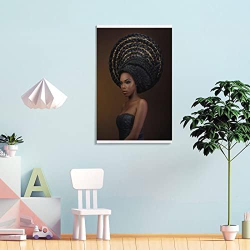 Художествен Плакат на Африканска Черна Момиче Платно Стенен Декор Платно Картина Стенен Художествен Плакат за Спалня Декор в Хола 24x36 инча (60x90 см) В стил рамка