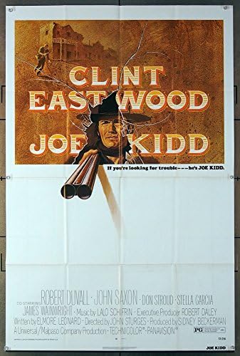 Джо Кид (1972) Оригинален плакат на филма на Universal Pictures върху един лист 27x41 в сгънат вид в много добро състояние КЛИНТ Истууд, РОБЪРТ ДЮВАЛ, ДЖОН САКСОНСКИТЕ Режисьор на филма е ДЖОН СТЕРДЖЕС