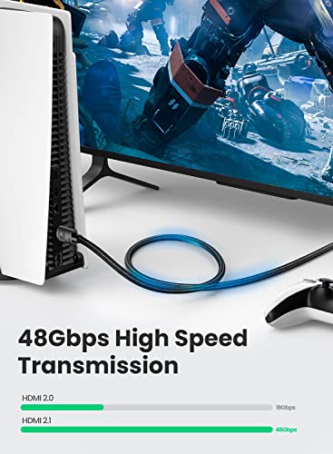 UGREEN HDMI 2.1 Кабел 8K 10 ФУТА ultra-висока скорост на HDMI Кабел В оплетке 48 gbps 4K @ 120 Hz 8K @ 60 Hz Поддръжка на динамично HDR eARC Dolby Atmos HDCP Съвместимост с PS5 PS4 Xbox Roku TV HDTV, Blu-ray Проектор