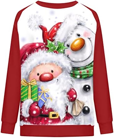 lcziwo Коледни Блузи с дълъг ръкав за Жени, Пуловер с ръкави Raglan в Цвят Блок, Риза 2022, Модни Hoody с кръгло деколте