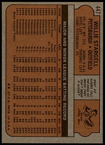 1972 Topps 447 Уили Старджелл Питсбърг Пайрэтс (Бейзболна картичка) ЛОШ пирати