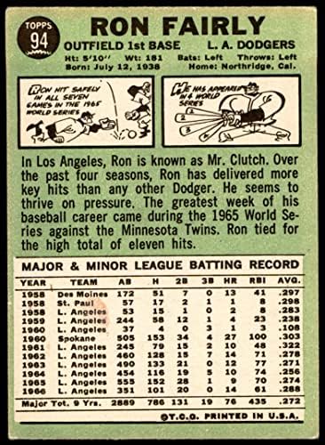 1967 Topps 94 Рон Ферли Лос Анджелис Доджърс (Бейзбол карта) (Може да има синя точка в небето) VG Dodgers