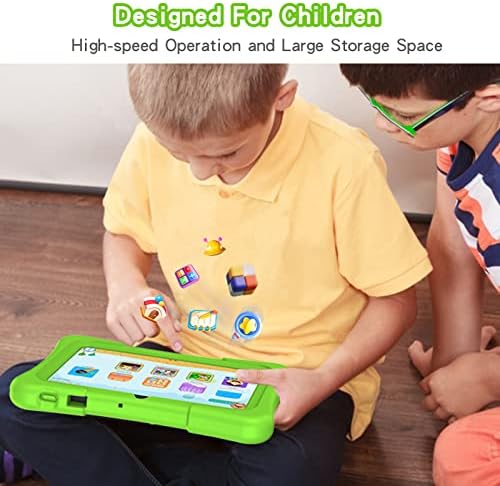 Детски таблет PRITOM, 7-инчов Детски таблет, 32 GB ROM, 2gb RAM, Wi-Fi, BT, Камера, Родителски контрол, Предварително инсталирани приложения, Игри, Образователен таблет за деца с калъф, Зелен