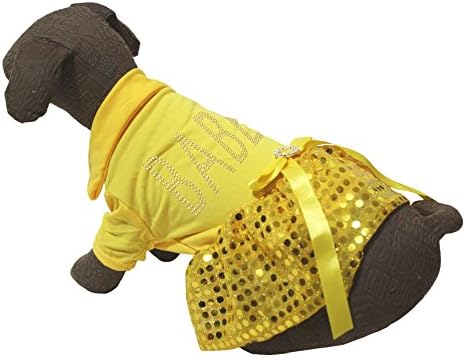 Зоотовары Bling Baby Жълт Памучен Тениска С Пайети Рокля-пакет За Кучета (Среден размер)