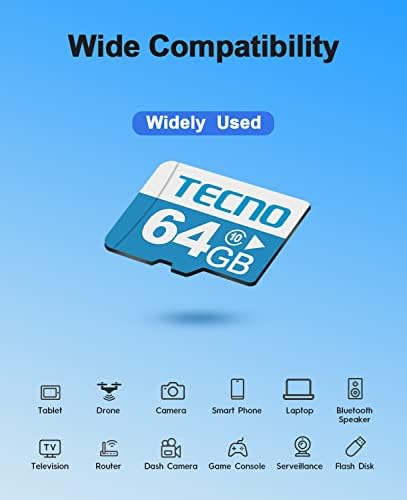 TECNO Micro SD Карта памет + Адаптер, Съвместима карта с памет с обем 64 GB
