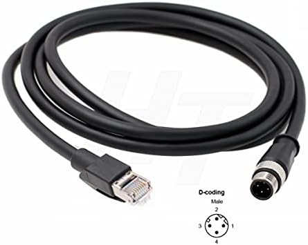 Ethernet кабел HangTon M12 с D-кодирането на 4 Пин към RJ45 Cat6 за Сензорна камера Cognex Sick Промишлена Полева шина Profinet За автоматизация на мрежата Черен PVC 2 м