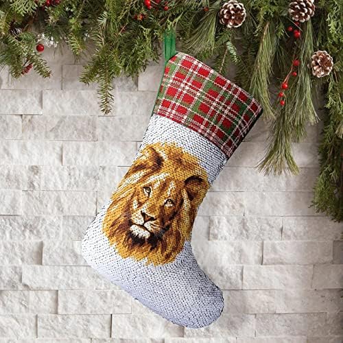 Африкански лъвове глава пайети Коледа чорапи обратими цвят на промяна на магически наличието на Коледа дърво, камина, окачени чорапи