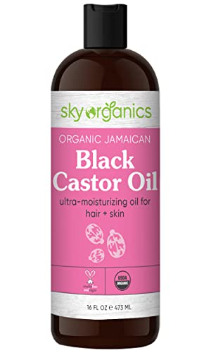 Sky Organics Биологичното черно рициново масло за коса и кожа, чист и е сертифицирано от USDA, студено пресовано Органично за овлажняване, хранене и облекчаване, 16 течни унции