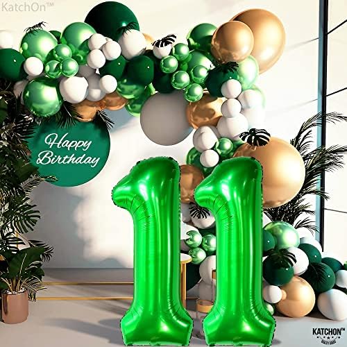 Катчон, Тъмно-Зелен балон с номер 11 - от 40 инча | Зелен балон с номер 11, Украса на 11-ти рожден ден за момчета | балони с номер 11 на рождени Дни и | Голям балон с номер 11, Зелена украса за парти