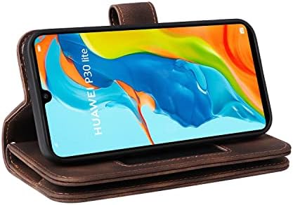 Защитен калъф-портфейл с кобур, който е Съвместим с Huawei P30 Lite, Елегантен Флип калъф за телефон от изкуствена кожа Защитен калъф-Поставка с магнитна закопчалка, Държа