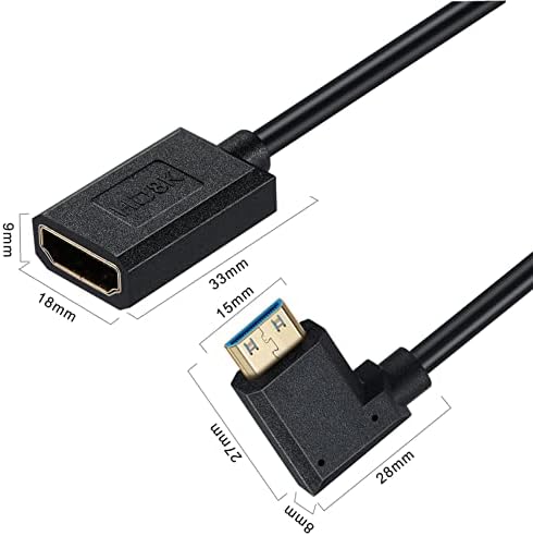 Спирален кабел Qaoquda Mini HDMI-HDMI с наклон под ъгъл 90 градуса Високоскоростен Спирален кабел-адаптер Mini HDMI Male-HDMI 2.1 Female 8K 60hz 4K 120Hz за камера, HD ТЕЛЕВИЗОР, КОМПЮТЪР и много Други (мини HDMI Ляв