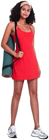 Женствена рокля за тренировки с вграден бюстгальтером и къси панталони, спортни рокля за тенис и голф без ръкави, с джобове