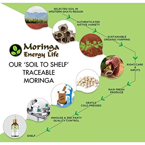 Moringa Energy Life Органично масло от Моринги, студено пресовано, хранително, се използва за подмладяване, овлажняване и заздравяване на кожата на лицето, тялото, масло за грижа за косата 3,4 течни унции