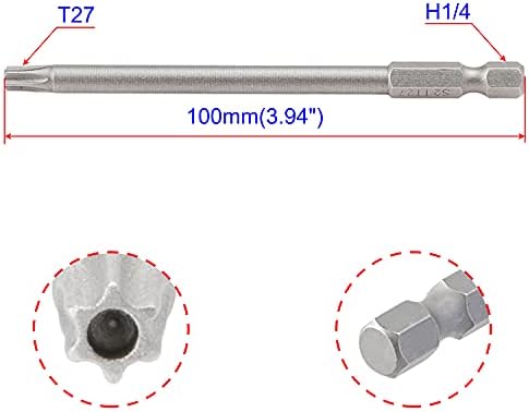 Aopin T27 с дупка, отвертка с муфа винт, защитена от отваряне, шестостенни дръжка 1/4 инча, магнитна S2 стомана, дължина 100 mm (3,94 инча), 10 бр.