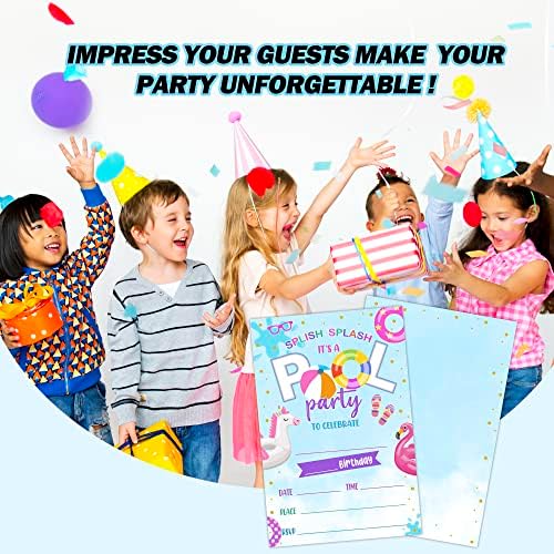 haipino Комплект от 20 Покани картички с конвертами за рожден Ден за деца, Допълващи билет на парти край басейна, за момчета или момичета, Удобства за лятна тематични партита на басейна, Заполняемые покани - JY325