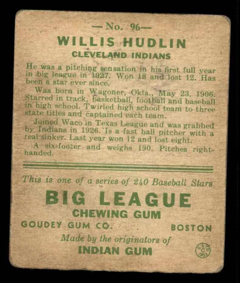 1933 Гуди 96 Уилис Хадлин Кливланд Индианс (Бейзболна картичка) БЕДНИТЕ индианци