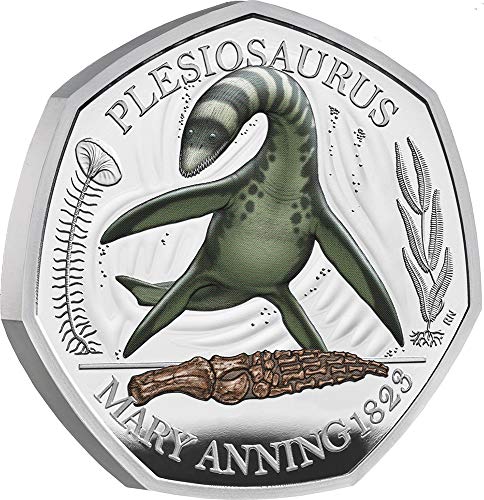 2021 DE Tales of the Earth PowerCoin Плезиозавр Мери Эннинг Сребърна монета от 50 Пенса Великобритания 2021 Доказателство