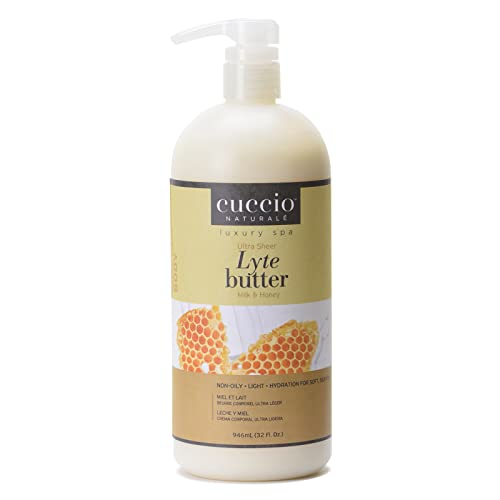 Ултра-Прозрачно масло за тяло Cuccio Naturale Lyte - Възстановяващ Хидратиращ крем С аромат - Дълбоко овлажняване За възстановяване на суха кожа - Изцяло натурална формула без жестокост - Мляко и мед - 32 грама