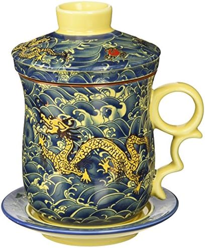 Китайска Чаена Прибори Moyishi Бели Порцеланови Костни Чаени Чаши Чаена Чаша (С капак) Дракон (Черен)