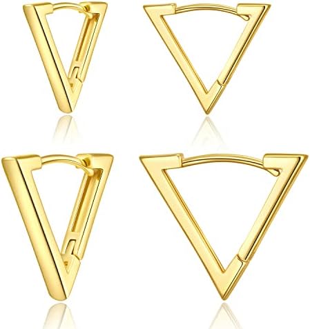 2 Чифта Златни Минималистичных Геометрични Триъгълни Обеци-Обнимашек 14К, Обеци-Пръстени, V-образна Форма са за Жени, Подарък 1,3 см/1.8 см, злато и сребро