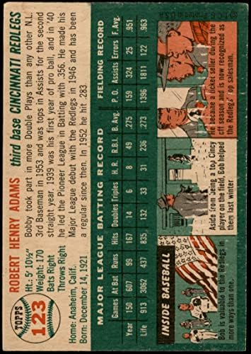 1954 Topps # 123 Боби Адамс Синсинати Редс (Бейзболна картичка) БИВШИЯТ играч на червените
