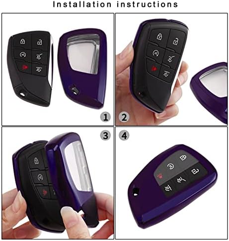 Xotic Tech Виолетово-Черен Мек калъф-ключодържател от TPU с пълно покритие, който е съвместим с Chevrolet Suburban/Tahoe GMC Yukon/Yukon Denali Smart Keyless Entry Key с черен брелоком