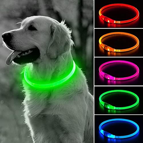 Нашийници за кучета Jingrong Light Up, която се презарежда чрез USB Водоустойчив нашийник за Кучета, 3 режима на осветление, Прорезна led нашийник за Кучета, за нощни разходки, за малко куче със среден размер (зелен)