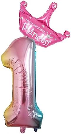 32-Инчов Набор от балони с розови наклон Princess Crown Номер 2, балони на 2-ри рожден ден за момичета, детски украса за парти на 2-ри рожден ден. (2)