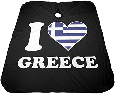 Обичам Гърция на Гръцки Флаг, Престилка За Рязане с форма на Сърце, Наметало За Салон за Подстригване на Коса 55x66 Инча, Водоустойчив Регулируема Хавлия За Косата На ?