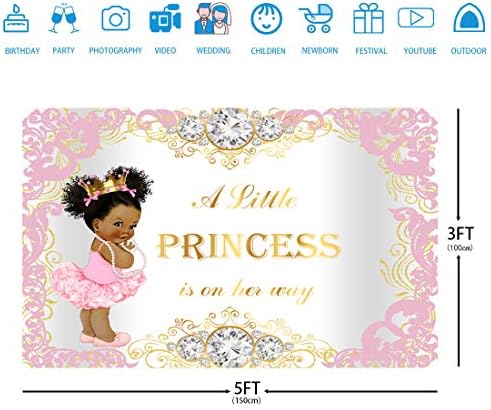 5x3 фута Royal Принцеса Фон за Душата на Детето за Момичета от Розово Злато, Детски Душ, Вечерни Украса, Малко Сладко Момиче, Розови Цветя, фонове, За Снимки, Блестящи Диаманти, Банер за Торта, Реквизит за Снимки