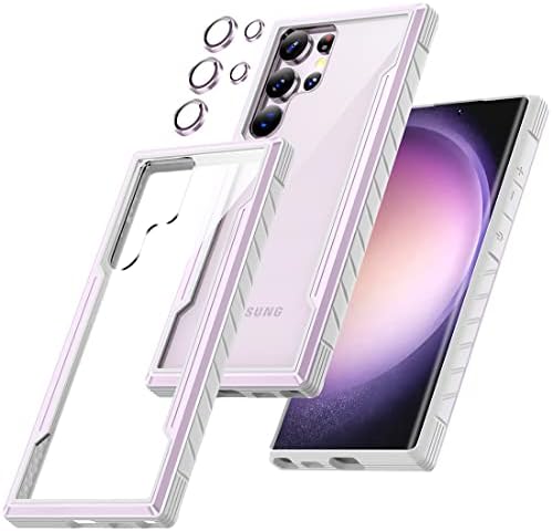 Калъф TIANNIUKE за Samsung Galaxy S23 Ultra, [със защита на обектива на камерата] [Удароустойчив на ниво военна броня] Метален силикон прозрачен удароустойчив калъф за телефон Galaxy S23 Ultra 6,8 2023 (розов)