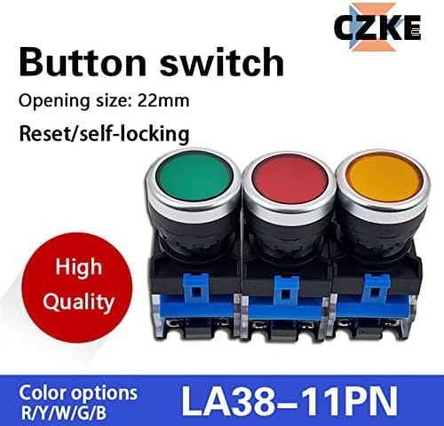 TINTAG 6шт 22 мм LA38 Бутон превключвател с плоска глава 1NO 1NC Мигновени бутон ключове LA38-11 6 цвята Нормално отворен + нормално затворен (Цвят: червен размер: тип самоустанавливающегося)