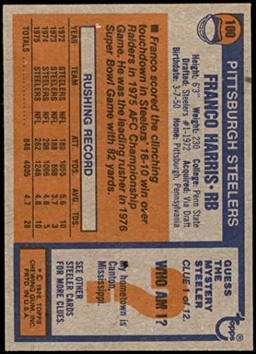 1976 Топпс 100 Франко Харис Питсбърг Стийлърс (Футболна карта) EX+ Стийлърс Пен Св.