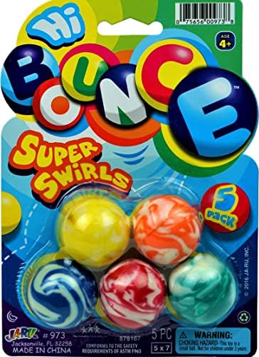 JA-BG Надуваеми топки Superballs Super Hi Bounce (опаковка от 5 топки), Малки играчки, Подаръци за партита, детски ракетбол, награди премиум-клас, подарък играчка включва 1 коллекционный топката I Инв 973