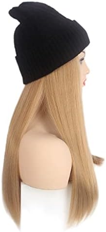 HGVVNM Модни европейската и американската дамска шапка за коса, една черна вязаная шапка, перука, дълга права светла перука и шапка, една